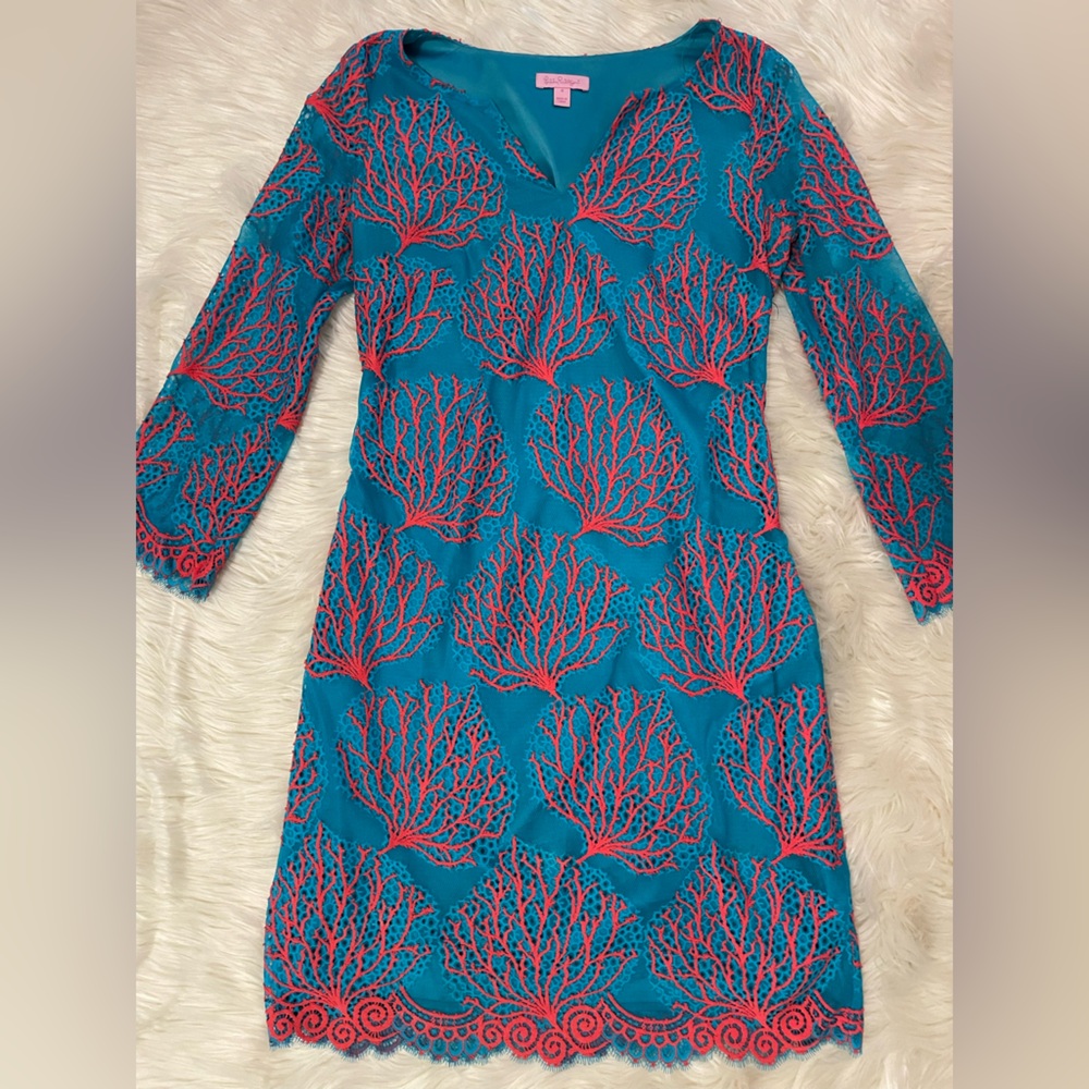 Lily Pulitzer teal and coral dress